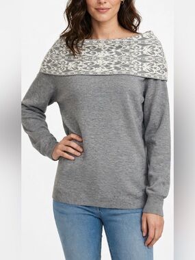 Anne Klein | NWT Women’s Off -Shoulder Style Heather Gray/Ivory Sweater